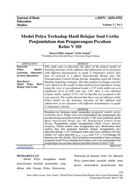 pengaruh model polya terhadap hasil belajar soal cerita penjumlahan