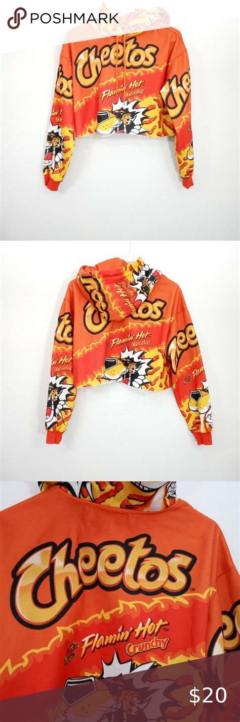 Forever 21 X Cheetos Flamin Hot Graphic Orange Cropped Hoodie Sweatshirt Collab In 2022