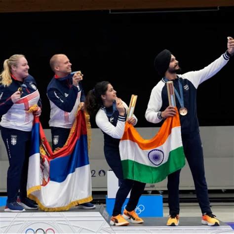 Paris Olympics 2024 Manu Bhaker Sarabjot Singh Wins Second Bronze For