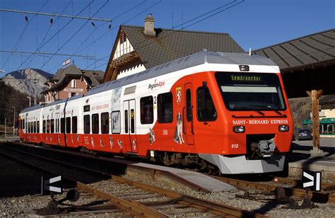 Train of the Transport de Martigny et Régions (TMR) at Orsières in Switzerland image - Free ...