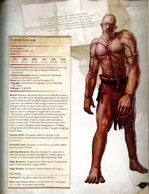 Flesh Golem E Stat Block Dungeons And Dragons Homebrew Dungeons And