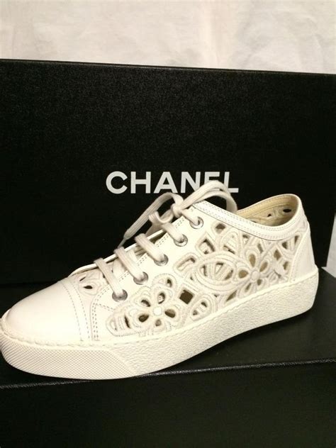 Chanel 14s Laser Cutout Flower Embroidered Lace Up Shoes Tennis