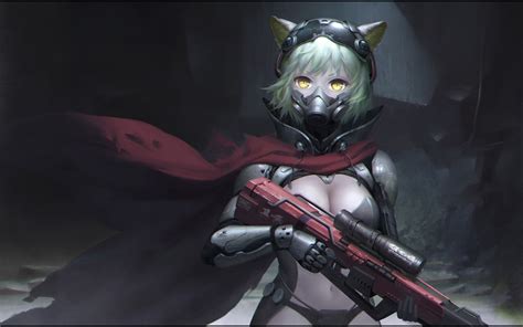 Animal Eared Sniper Anime Girl HD Wallpaper by 龙之天雪