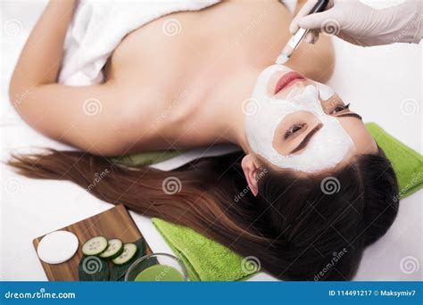 People Beauty Spa Cosmetology And Skincare Concept Close Up Stock