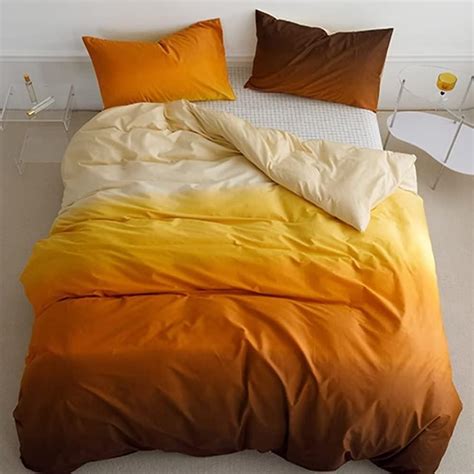 Houseri Queen Comforter Set Gradient Orange 3 Piece Lightweight Cream And Yellow