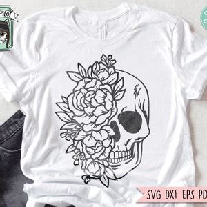 Floral Skull Svg File Flower Skull Svg Skull Cut File Etsy