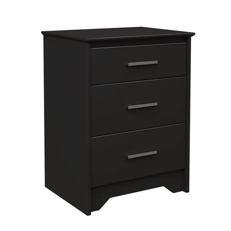 Prepac Coal Harbor 3 Drawer Black Nightstand With Beveled Edges And