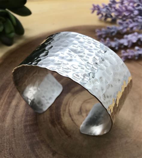 Hand Made Hammered Silver Cuff Bracelet Etsy