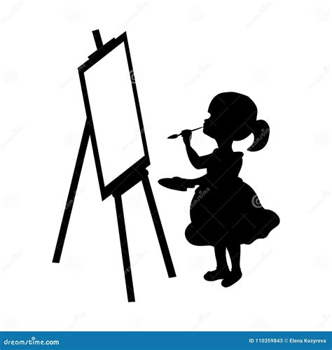 Silhouette Girl Artist Paints On Canvas Stock Vector Illustration Of