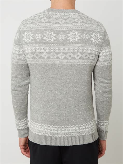 Selected Homme Norwegerpullover Aus Bio Baumwolle Hellgrau Meliert