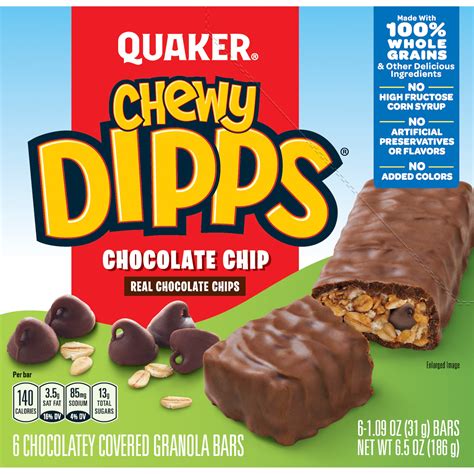 Quaker Chewy Dipps Chocolate Chip Chocolatey Covered Granola Bars