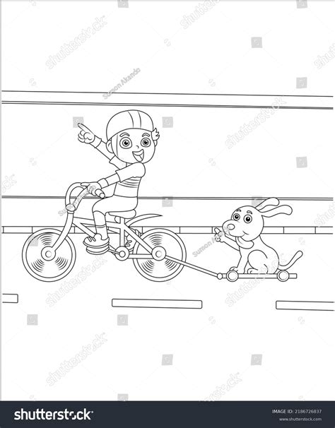 Kids Playing Dog Kids Coloring Page Stock Vector (Royalty Free ...