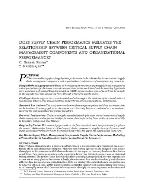 Pdf Does Supply Chain Performance Mediating The Relationship Between Critical Supply Chain