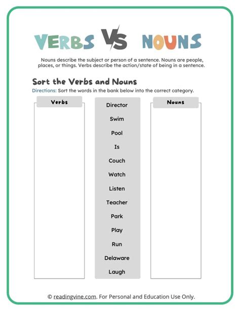 Sort The Verbs And Nouns Activity Image ReadingVine