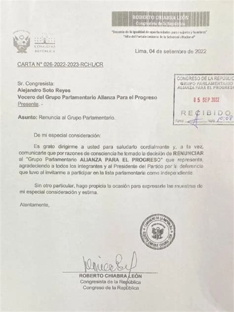 Roberto Chiabra Renuncia A La Bancada De Alianza Para El Progreso Infobae