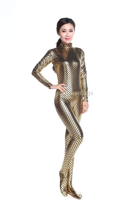 Adult Gold Fun Shiny Metallic Mermaid Tail Halloween Zentai Party