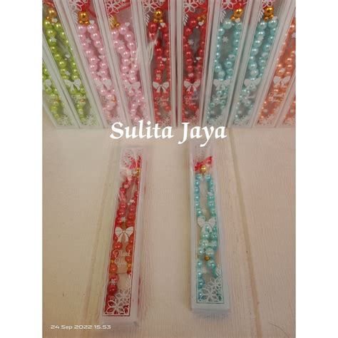 Jual Souvenir Pernikahan Tasbih Mutiara Besar Kemasan Mika Motif 50 Pcs