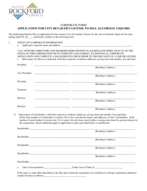 Fillable Online Rockfordil Corporate Form Application For City Retailer