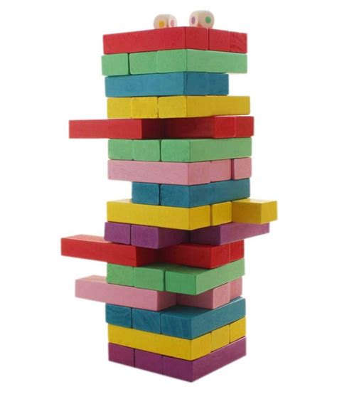 48 Pieces Wooden Color Blocks Toppling Tower Colored Stacking Timbers