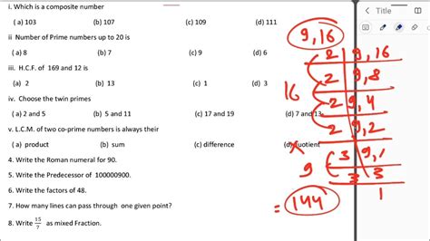 KV Half Yearly Exam Question Paper Class 6 MATHS For KENDRIYA