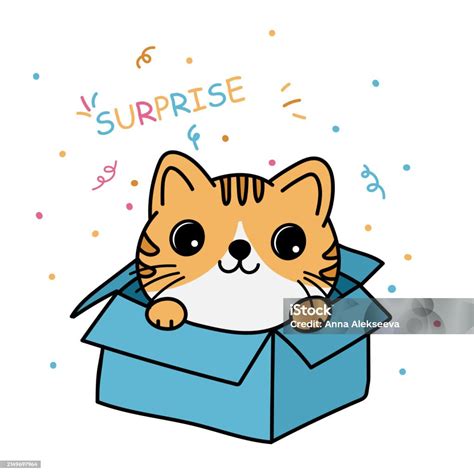 Cute Cat In A Box Vector Illustration Hand Drawing Stock Illustration ...