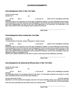 Fillable Online New York Acknowledgements Fax Email Print Pdffiller