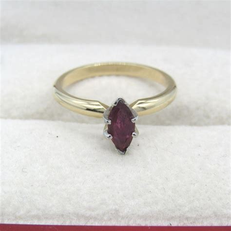 K Yellow Gold Marquis Cut Ruby Solitaire Ring W App Gem