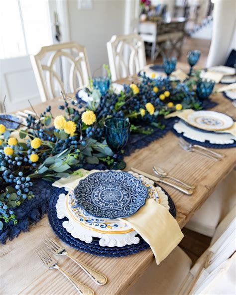 Blue and yellow summer fall tablescape – Artofit