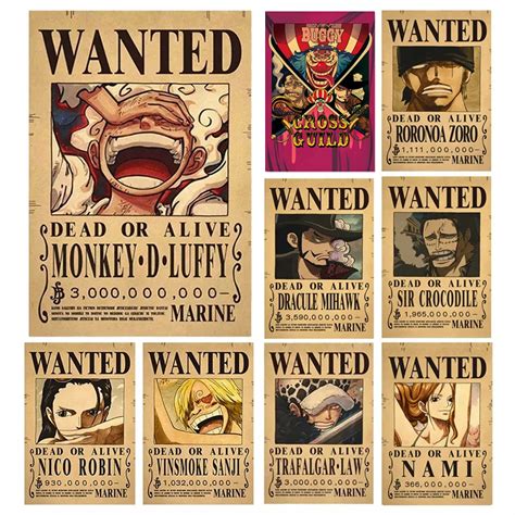 Anime Luffy Gear 5 One Pieces Bounty Wanted Posters 4 Emperors Law Kid