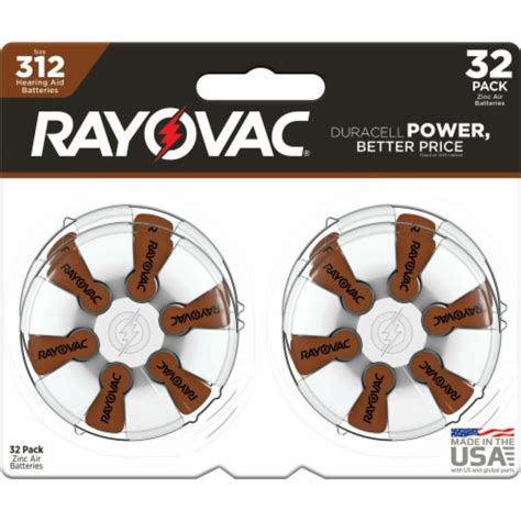 Rayovac Size 312 Hearing Aid Batteries, Size 312 Batteries, Pack of 32 ...