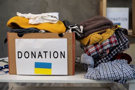 Donation Box With Clothes Boxes Full With Stuff For Donate Help Poor Cardboard Box With