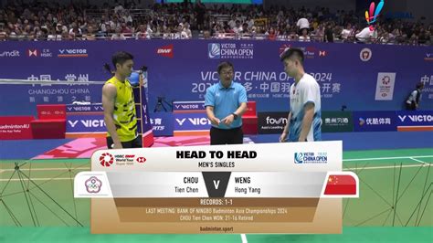 Weng Hong Yang Chn Vs Chou Tien Chen Tpe China Open