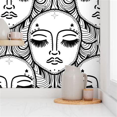 Black and white woman face Wallpaper | Spoonflower