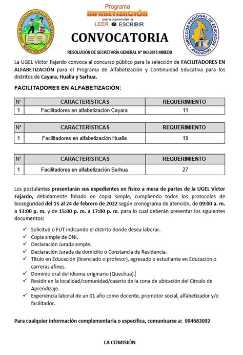 Ugelfajardo Gob Pe Convocatoria Facilitadores En Alfabetizacion