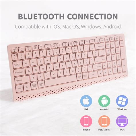 Pink Bluetooth Keyboard for Windows & Mac OS Multi-device Rechargeable ...