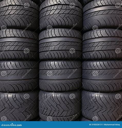 Background Texture Created By Stacked Black Rubber Car Tires Stock