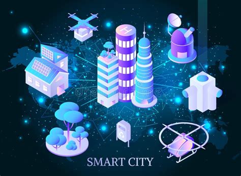 Rascacielos De Smart City Con El Cartel De Los Helicópteros Ilustración