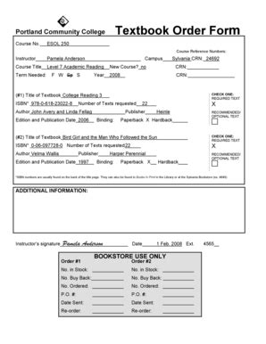 Fillable Online Pcc Textbook Order Form Portland Community College