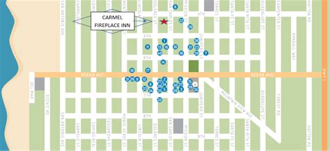 Restaurant Map of Carmel (Carmel Fireplace Inn - Carmel-by-the-Sea ...