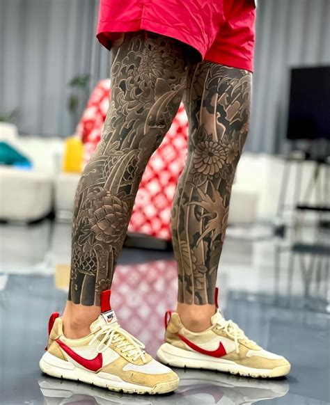 Japanese Ink On Instagram Awesome Japanese Black And Grey Leg Sleeves