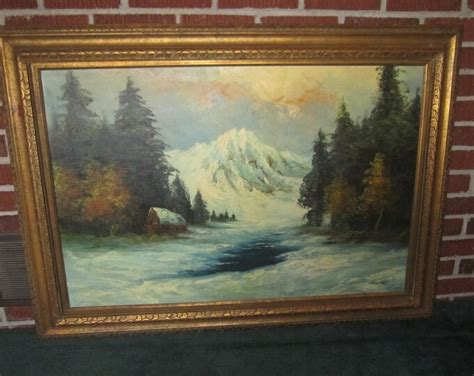 Vintage Large 43x31 Framed Mountain Landscape Original Oil Painting