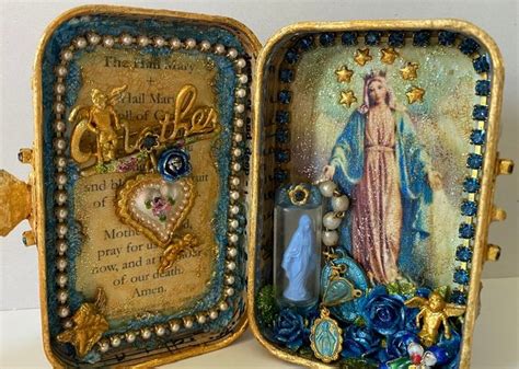 Sold REQUEST CUSTOM ORDER Blessed Mother Virgin Mary Assemblage Shrine