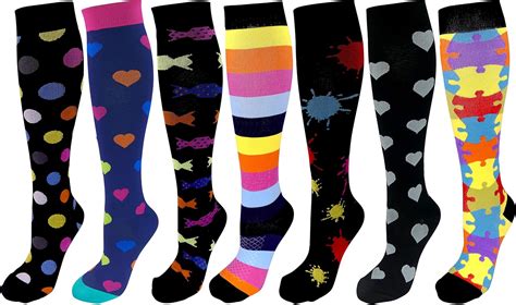 7 Pair Large X Large Premium Quality Colorful Moderate Graduated Compression Socks 15 20 Mmhg