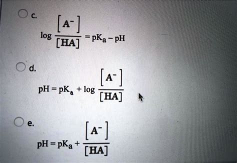 SOLVED A Log HA PKa PH D A PH PKa Log HA A PH PKa