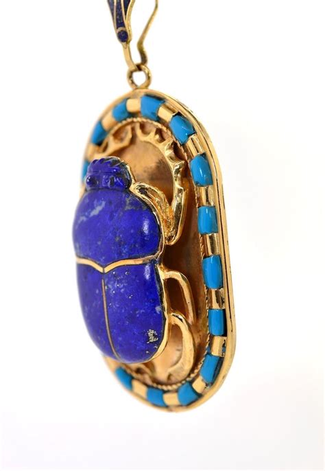 Vintage Egyptian Revival Scarab Lapis Lazuli Turquoise And 18 Karat