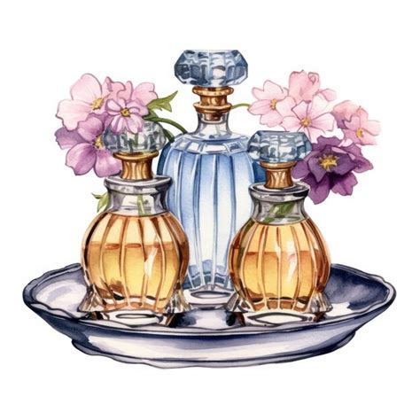 Premium Ai Image Watercolor Victorian Perfume Bottles Illustration