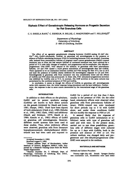 Pdf Biphasic Effect Of Gonadotropin Releasing Hormone On Progestin