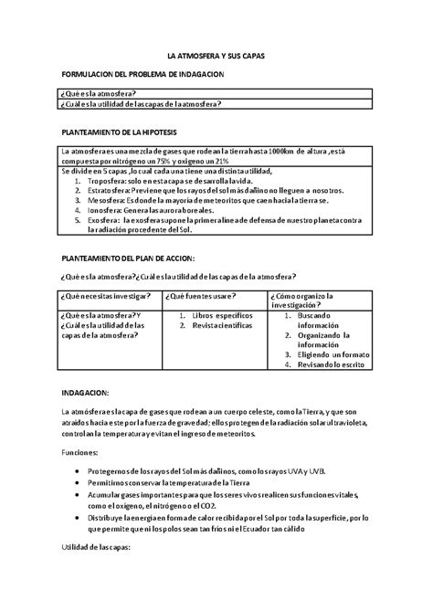 La Atmosfera Y Sus Capas La Atmosfera Y Sus Capas Formulacion Del