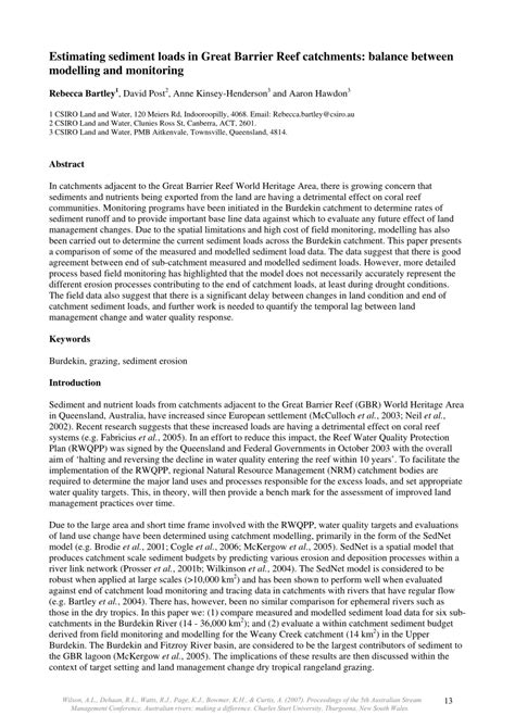 Pdf Estimating Sediment Loads In Great Barrier Reef Catchments