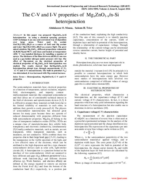 Pdf The C V And I V Properties Of Mg X Zno 1 X N Si Heterojunction